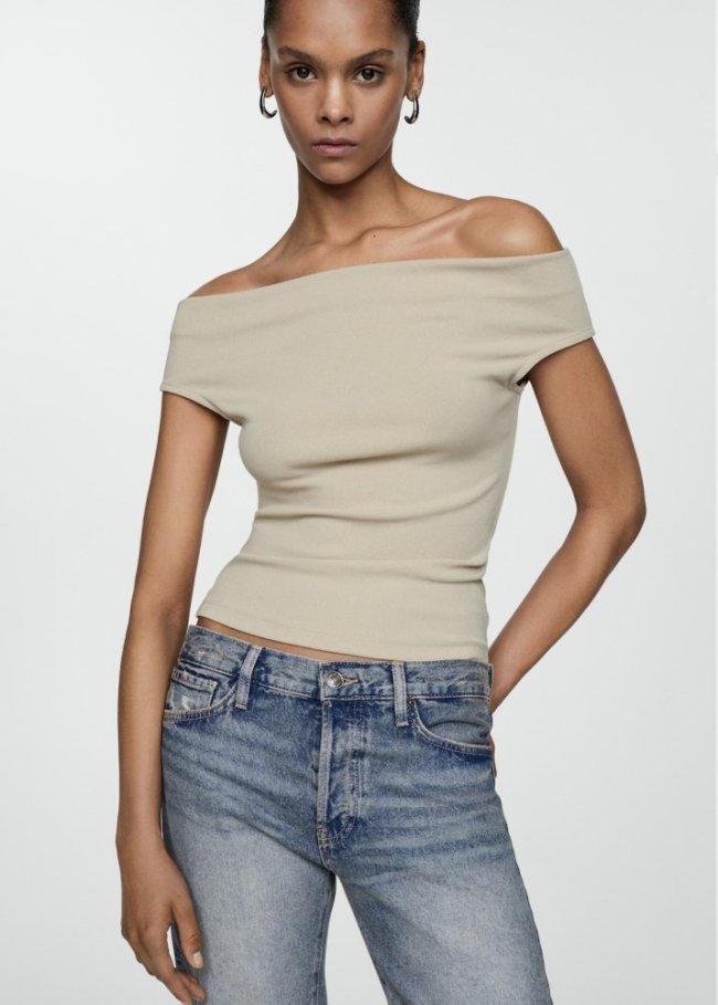 Mango Jeans girlfriend tiro bajo rotos - Azul medio vintage
