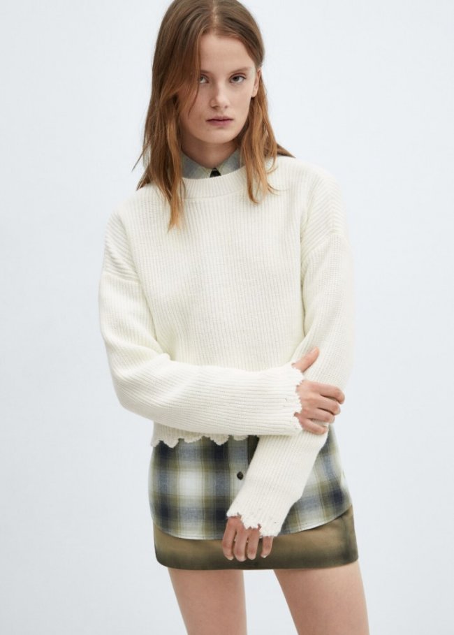 Mango Jersey punto cuello redondo - Crudo