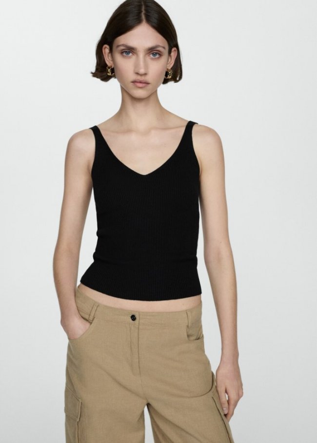 Mango Top punto tirantes - Negro