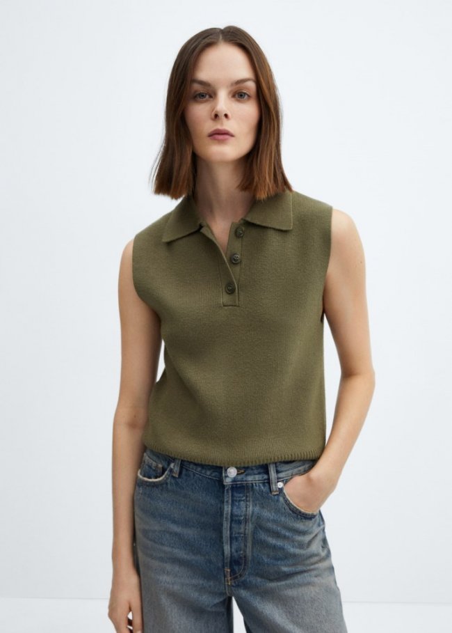 Mango Chaleco punto cuello botones - Khaki