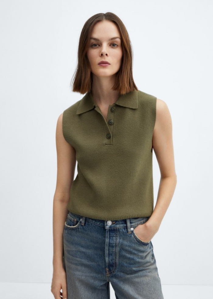 Mango Chaleco punto cuello botones - Khaki