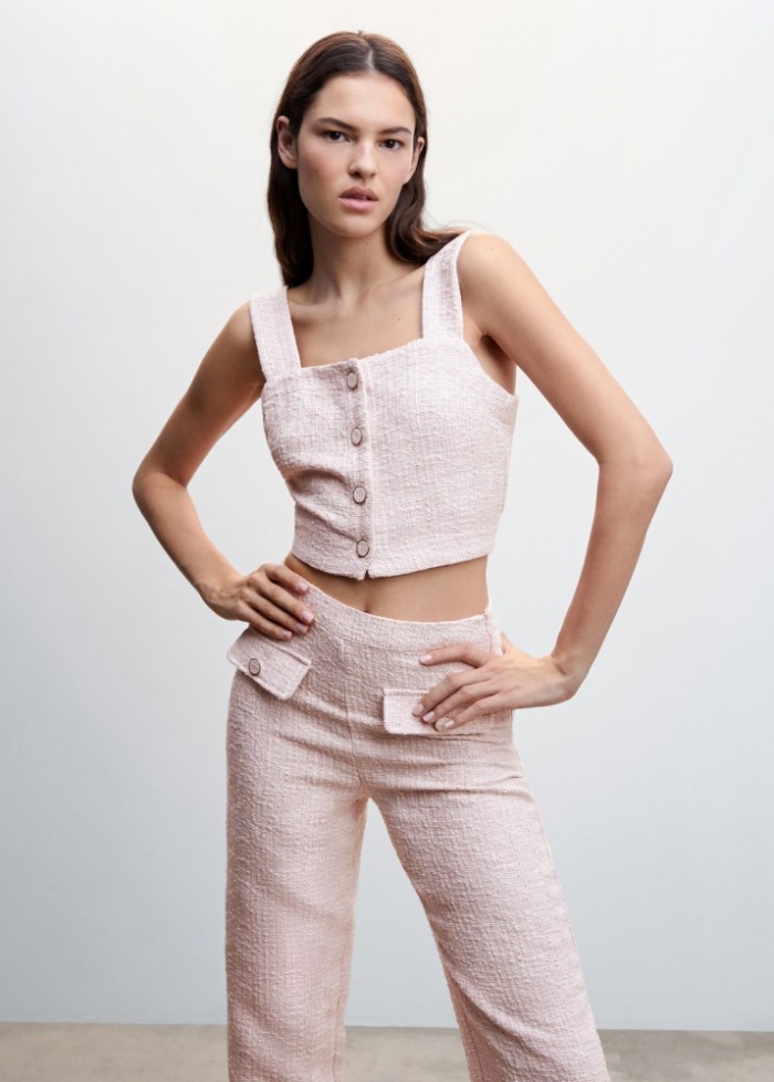 Mango Top tweed botones - Rosa claro