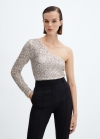Mango Top asimétrico lentejuelas - Plata