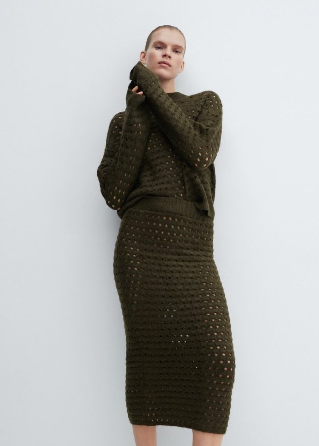 Mango Jersey punto detalles calados - Khaki