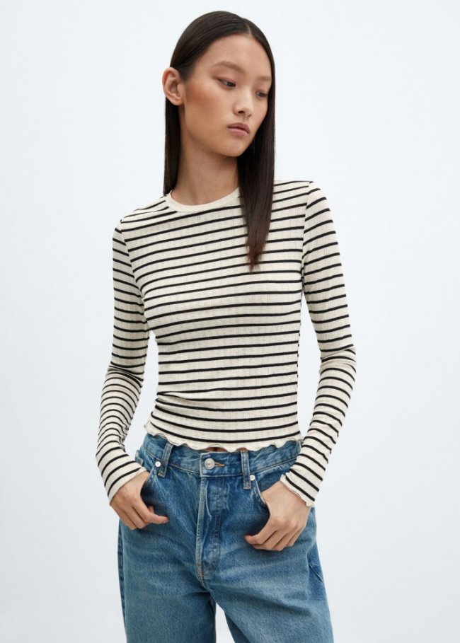 Mango Camiseta rayas textura - Beige