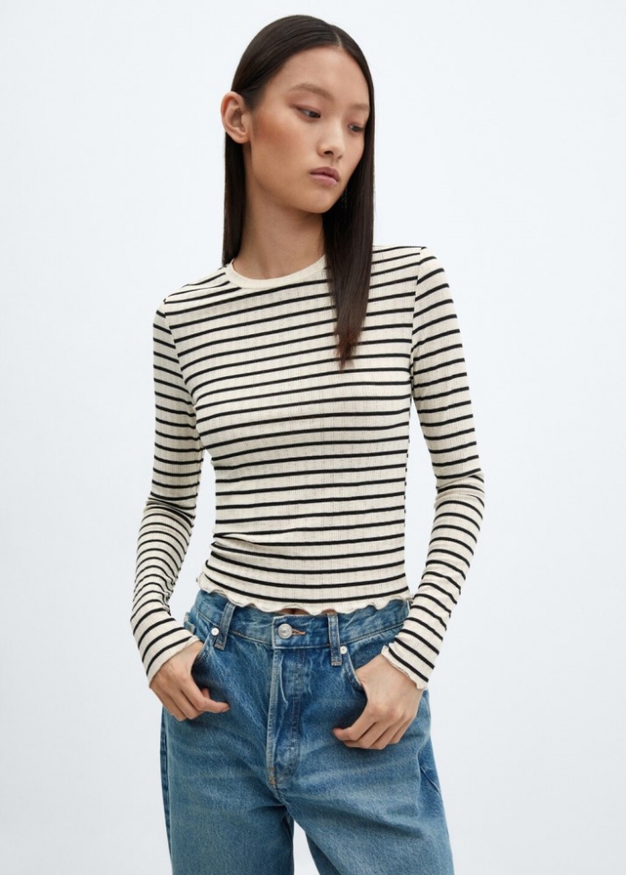 Mango Camiseta rayas textura - Beige