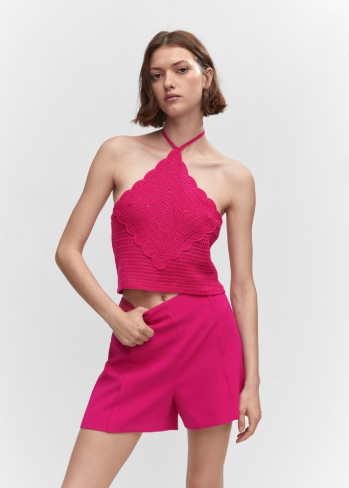 Mango Shorts rectos tiro alto - Fucsia