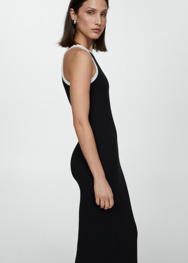 Mango Vestido punto ribetes contraste - Negro