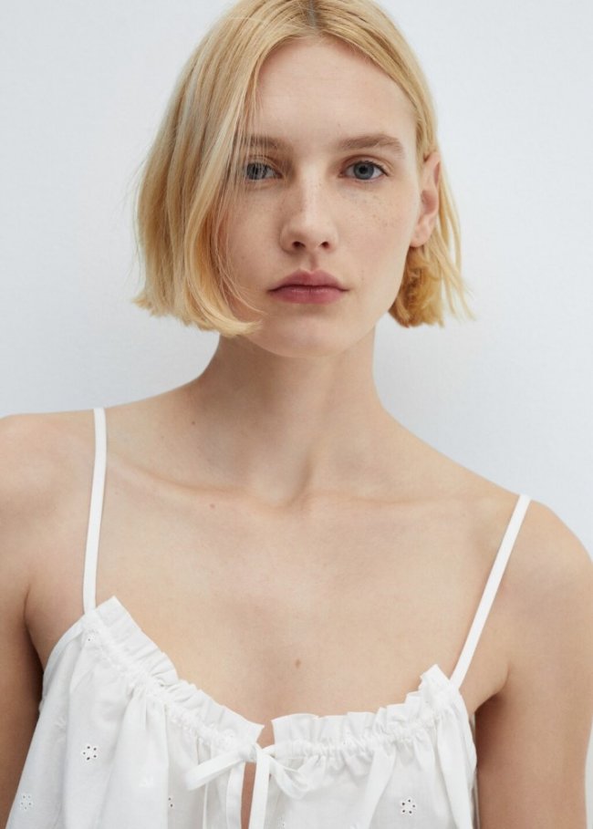Mango Top pijama algodón detalles calados - Blanco