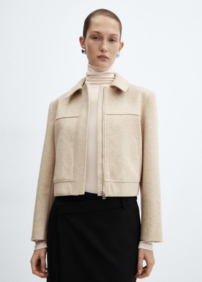 Mango Chaqueta cremallera costuras decorativas - Beige