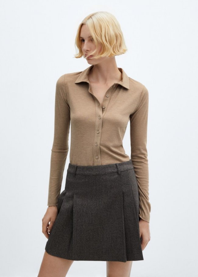 Mango Camisa punto canalé - Marrón