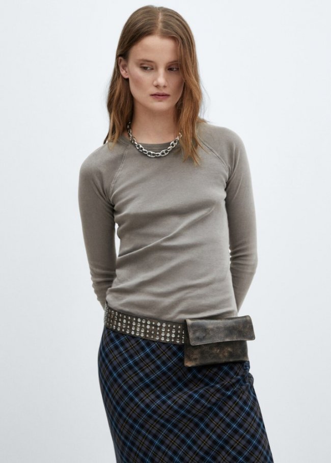 Mango Camiseta lavada cuello redondo - Gris medio vigoré