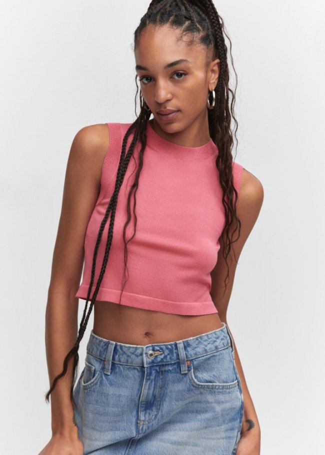 Mango Top crop cuello halter - Rosa
