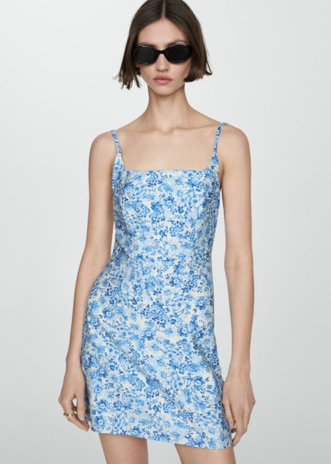 Mango Vestido estampado floral - Azul