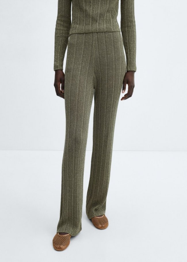 Mango Pantalón recto punto lúrex - Khaki