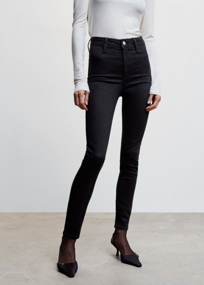 Mango Jeggings algodón tiro alto - Denim negro