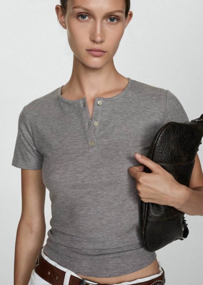 Mango Camiseta lyocell botones - Gris