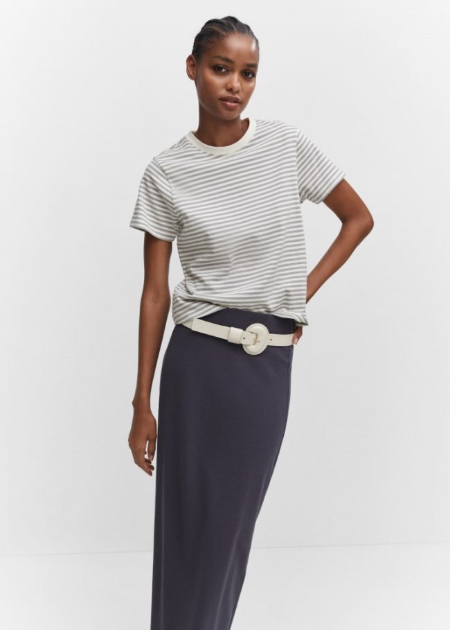 Mango Camiseta algodón rayas - Gris claro vigoré