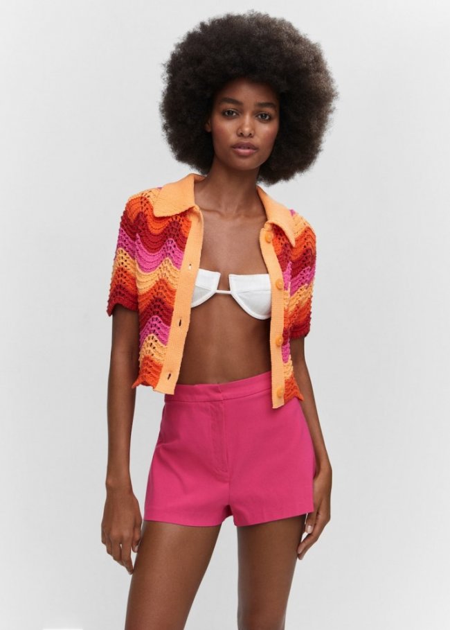 Mango Shorts rectos tiro alto - Fucsia