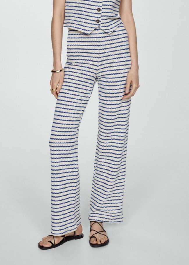 Mango Pantalón crochet rayas - Azul