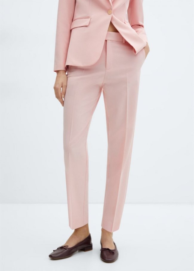 Mango Pantalón recto traje - Rosa pastel