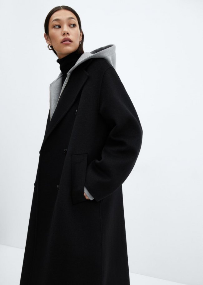 Mango Abrigo lana handmade oversize - Negro