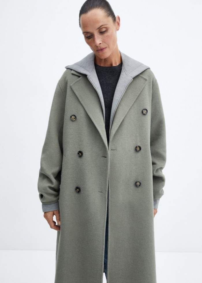 Mango Abrigo lana handmade oversize - Khaki