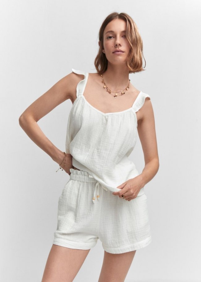 Mango Shorts algodón cintura elástica - Blanco