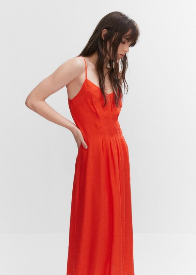 Mango Vestido tirantes finos - Rojo coral
