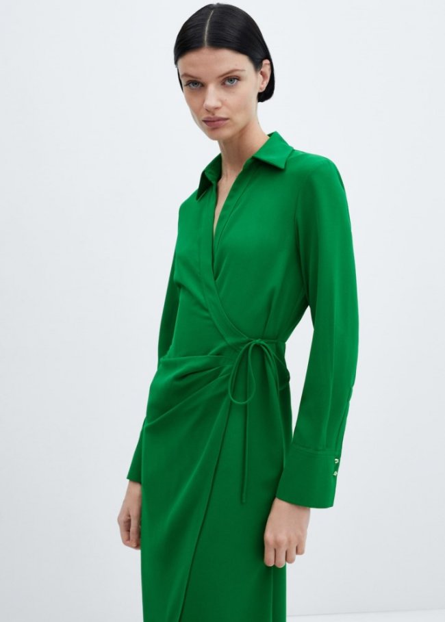 Mango Vestido camisero cruzado - Verde