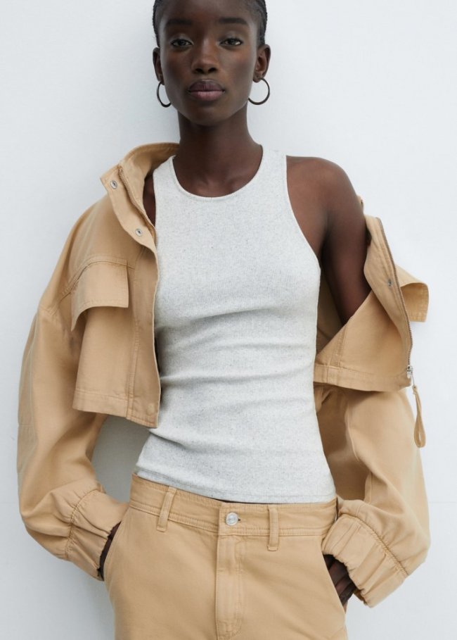 Mango Chaqueta crop bolsillos - Marrón medio