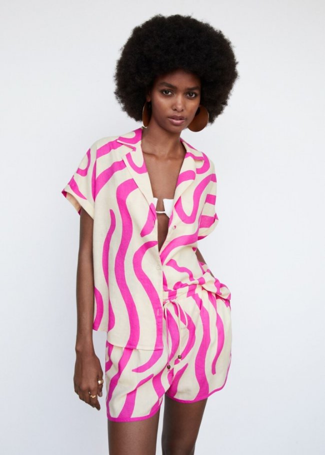Mango Shorts lino estampados - Fucsia