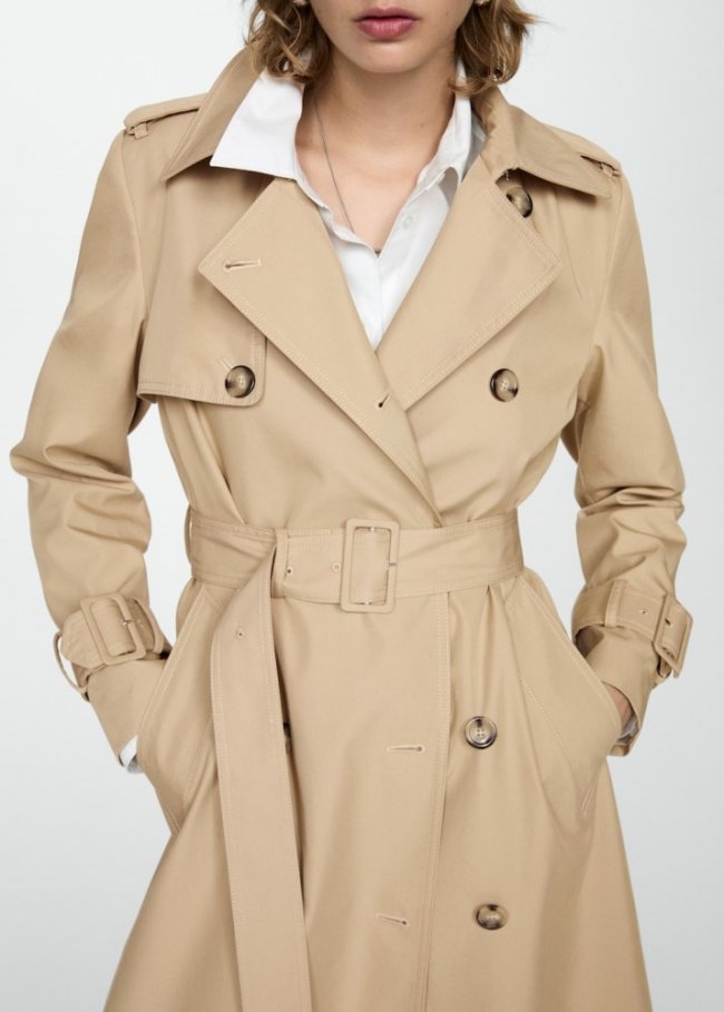 Mango Trench algodón doble botonadura - Marrón medio