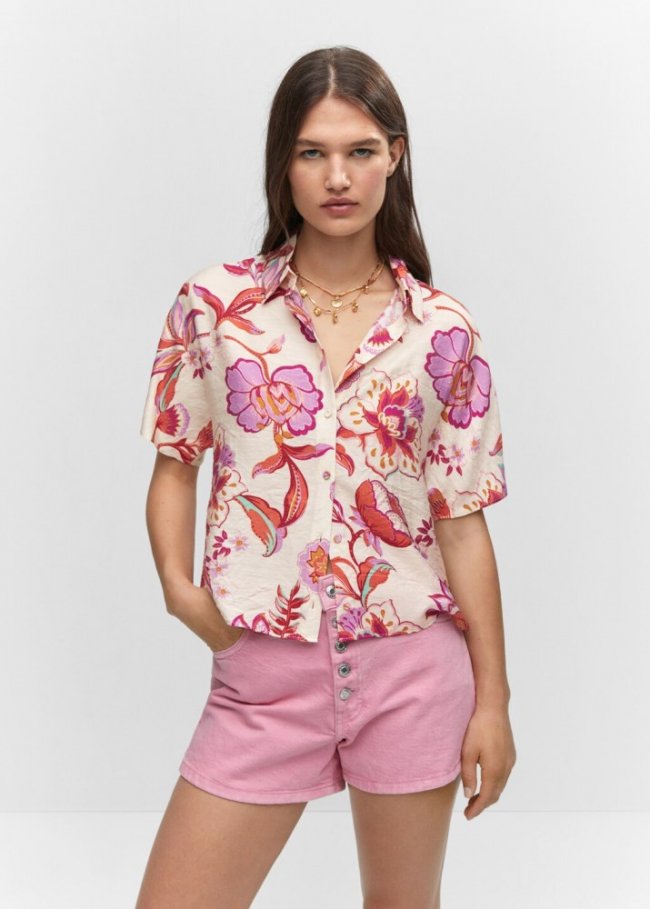 Mango Camisa estampada botones - Crudo