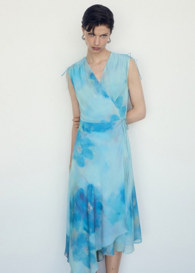 Mango Vestido cruzado estampado - Azul
