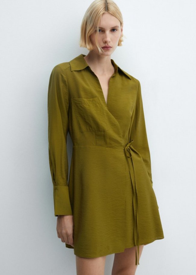 Mango Vestido cruzado lazo - Khaki