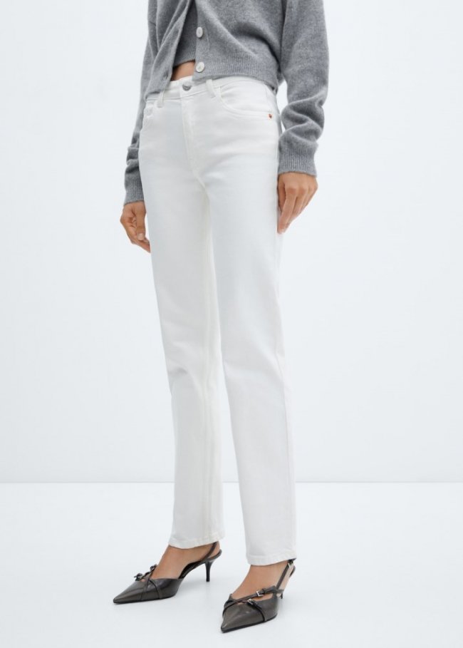 Mango Jeans rectos tiro medio confort - Blanco
