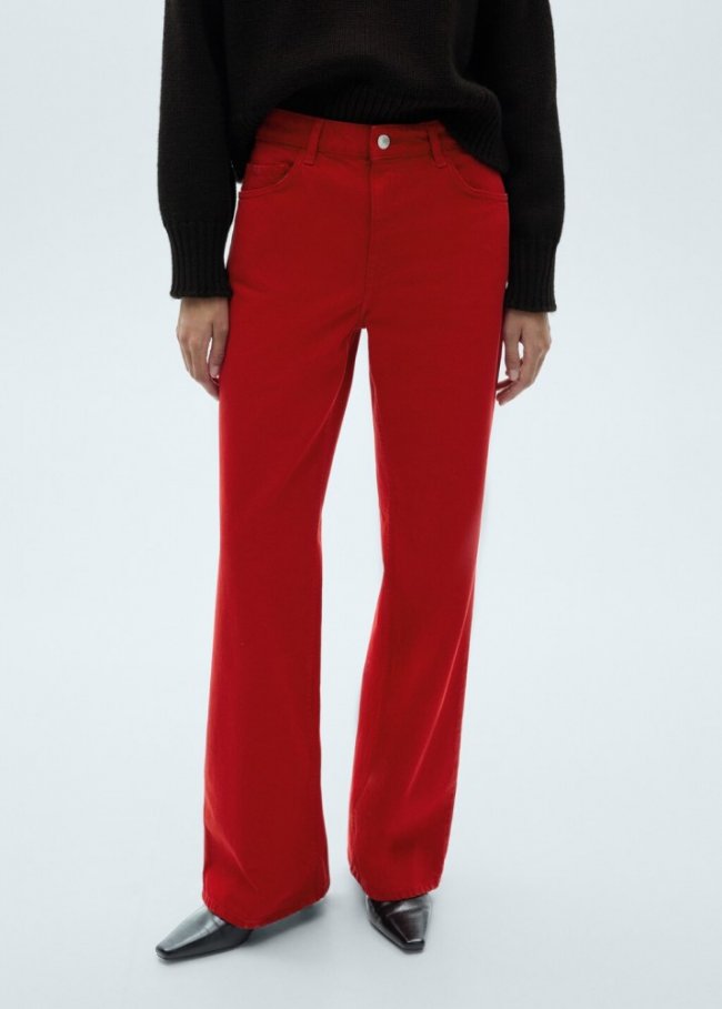 Mango Jeans rectos tiro alto - Rojo