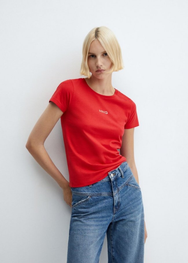 Mango Camiseta logo metalizado - Rojo