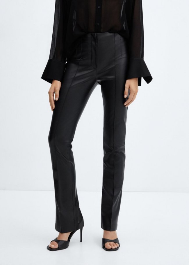 Mango Pantalón skinny efecto piel - Negro