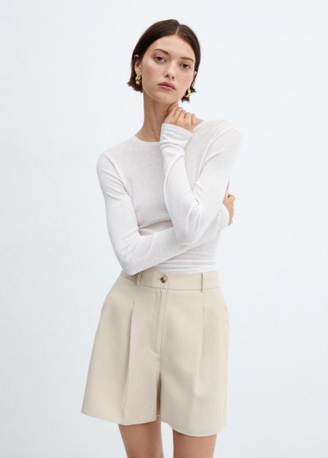Mango Shorts tiro alto pinzas - Crudo