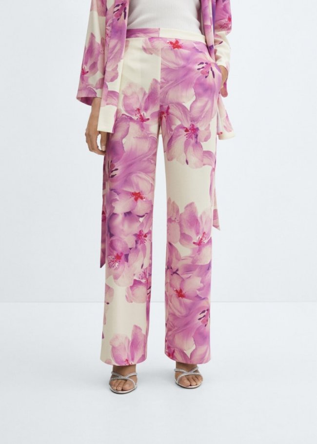 Mango Pantalón recto estampado floral - Blanco roto