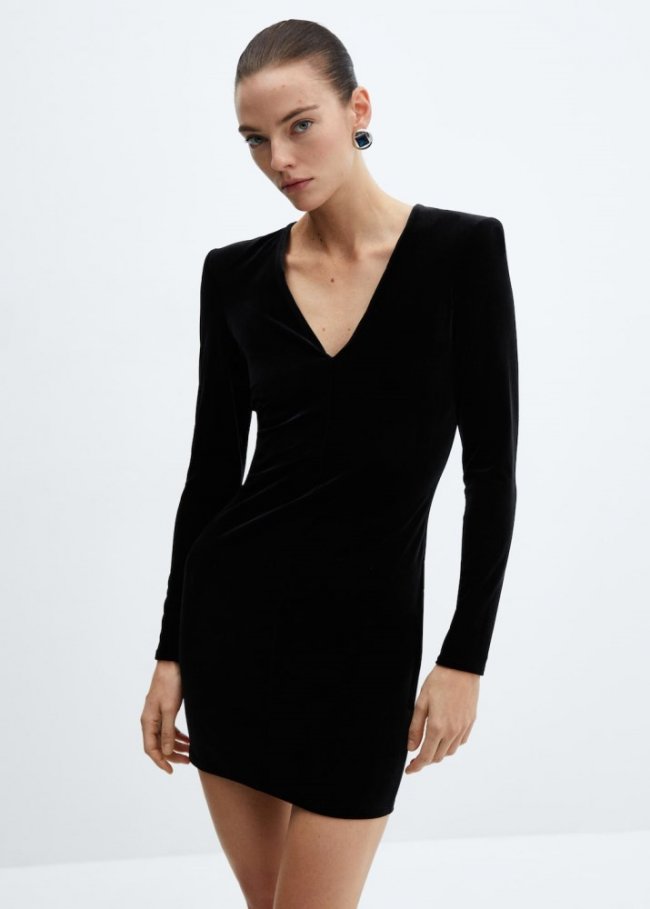 Mango Vestido terciopelo hombreras - Negro