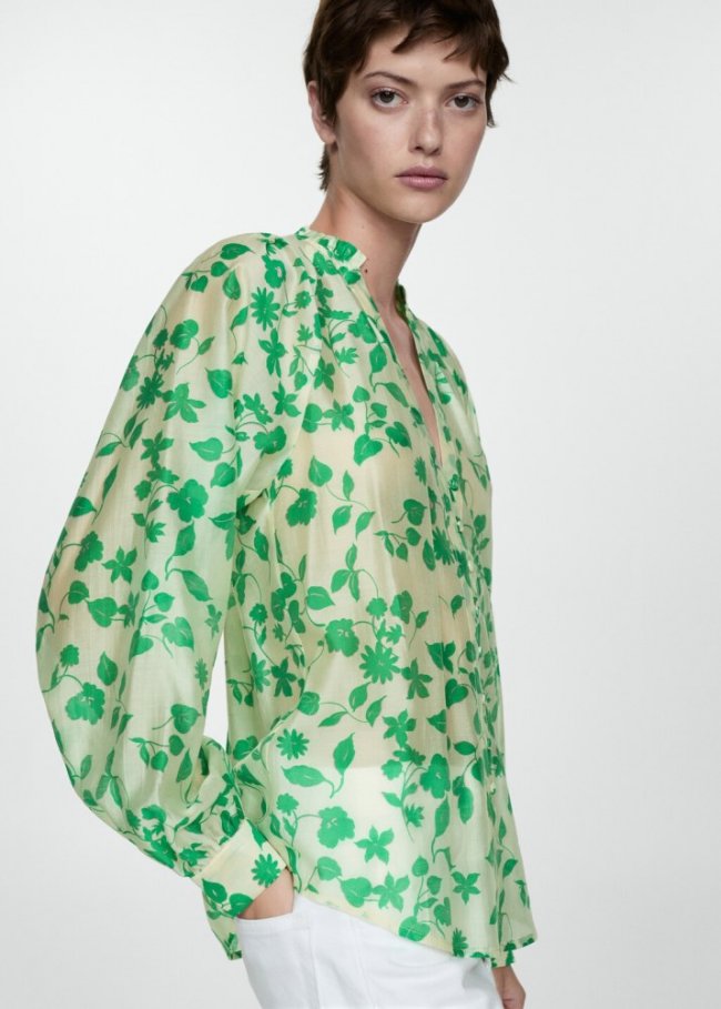 Mango Camisa estampada lyocell - Crudo