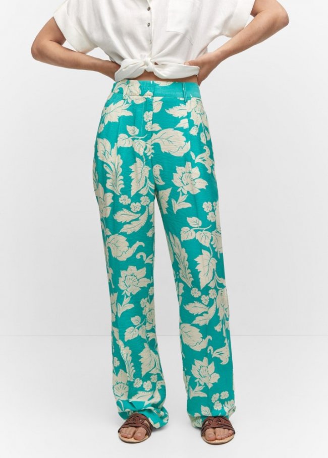 Mango Pantalón recto estampado - Turquesa