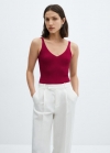 Mango Top punto escote pico - Rojo