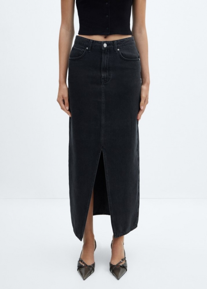 Mango Falda vaquera abertura - Denim negro