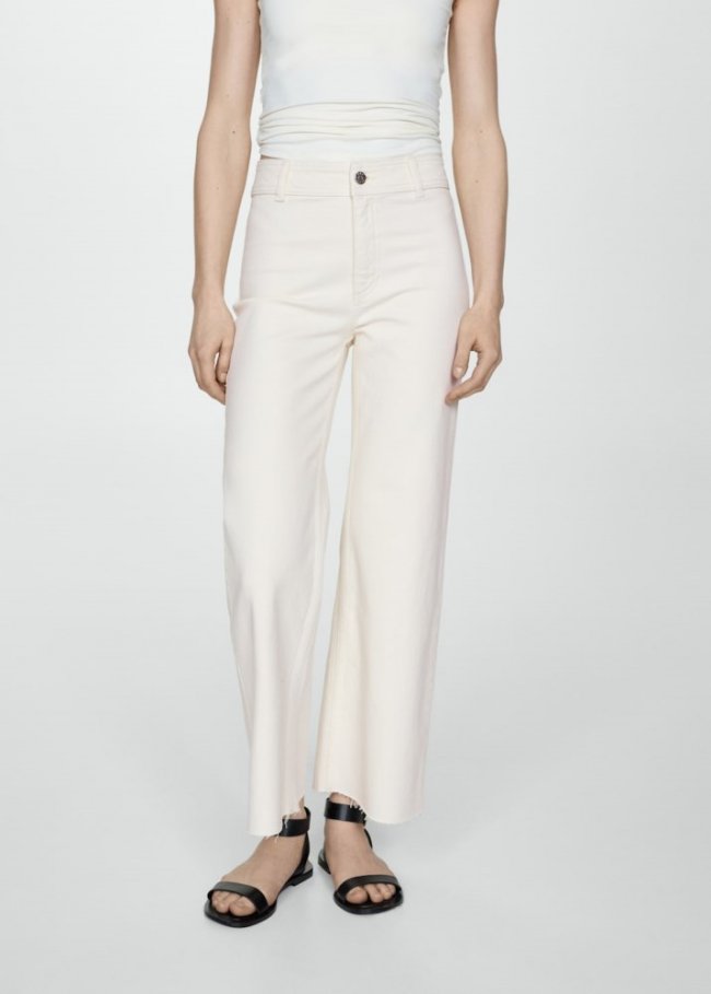 Mango Jeans Catherin culotte tiro alto - Blanco roto