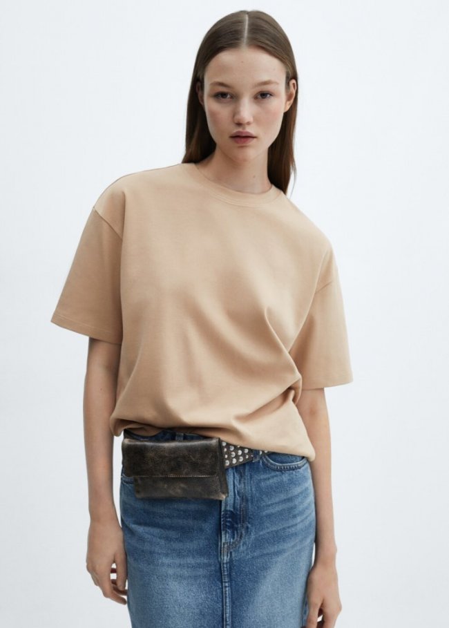 Mango Camiseta oversize algodón - Beige