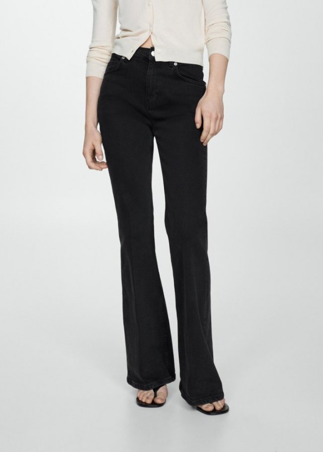 Mango Jeans flare tiro alto - Denim negro